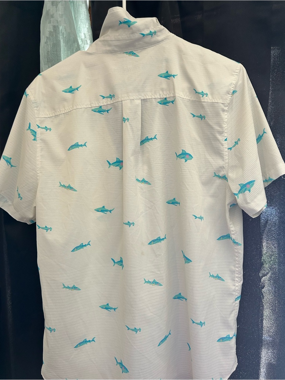 chubbies White Short-Sleeve Button-Up with Turquoise Shark Print - Picture 2 of 3